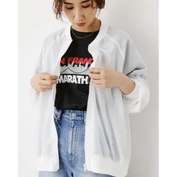 RODEO CROWNS 볼륨 슬리브 시어 블루종
