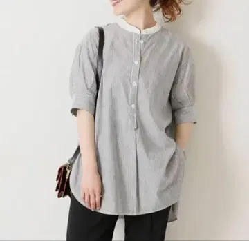 Spick & Span 턱 슬리브 셔츠 F 사이즈 블랙 스트라이프