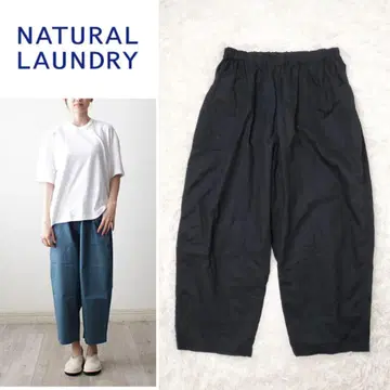 NATURAL LAUNDRY 코튼 린넨 와셔 요크 볼 팬츠 블랙