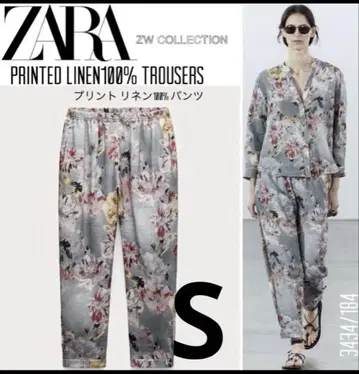 [ ZARA ] ZW COLLECTION 프린트 린넨 100% 팬츠