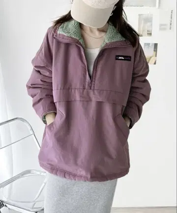 클래식 엘프 리버서블 하프 지퍼 나일론 보아 오버 사이즈 블루종
