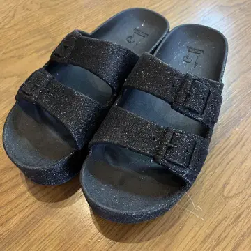 블랙 글리터 샌들 라메 통굽