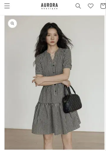 퍼프 슬리브 체크 원피스