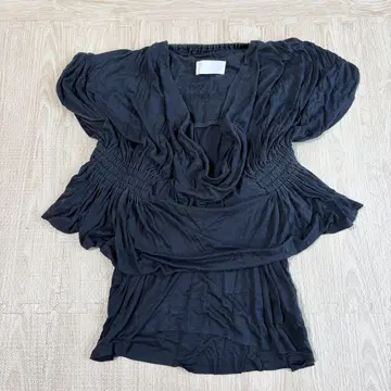 16SS 사이즈 2 마메쿠로구치 레이어드 개더 컷 티셔츠 네이비