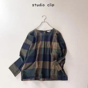 studio clip 린넨 블렌드 체크 블라우스 가로 길이 넉넉