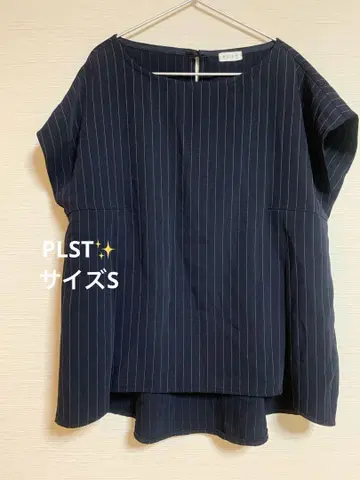 PLST 네이비 새상품급 어른스러운 스트라이프 플레어 상의 S