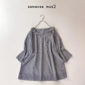 samansa mos2 둥근 카라 깅엄 체크 블라우스 사만사 모스모스