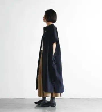 새상품급 HUIS/엔슈 직물 오가닉 코튼 숏 슬리브 롱 셔츠
