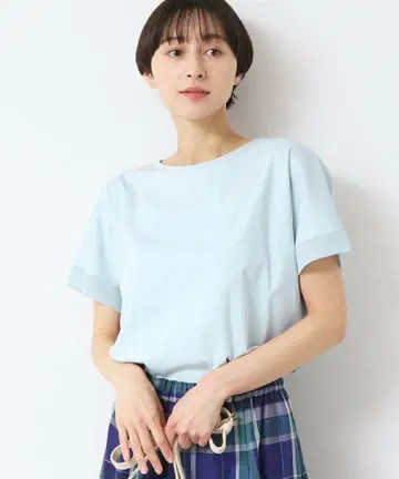 [접촉 냉감 워셔블] 아름다운 광택 티셔츠 넉넉한 실루엣 색스 블루/M