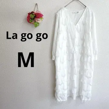 a5772 La go go 프릴 7부 소매 원피스 펄 버튼 구제 의류 M