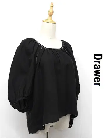 T291/새상품급 Drawer 벌룬 슬리브 블라우스 블랙 염색 린넨 36