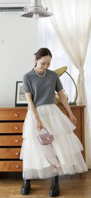 블루레아 티어드 샤샤 스커트 화이트 36