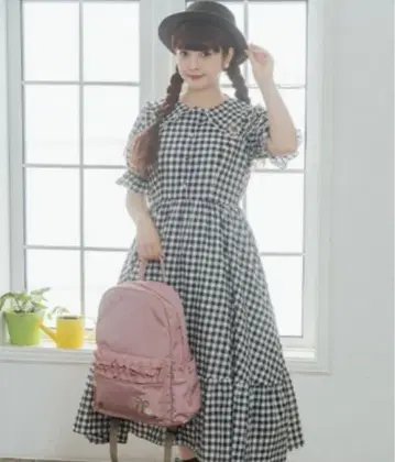 시마무라 아오키 미사코 빅 사이즈 원피스 깅엄 체크 블랙 3L