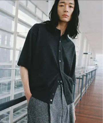 차콜 M T/C BASIC HALF SLEEVE KNIT SHIRT