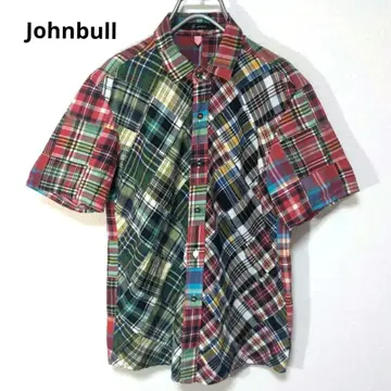 Johnbull 마드라스 패치워크 셔츠 M 남성용 반팔 멀티 컬러