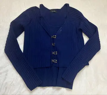 FREE SIZE JEANASIS 메탈 후크 W 리브 니트 2P 네이비
