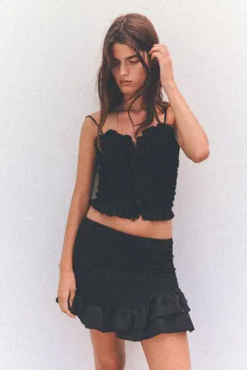 ZARA 허니콤 포플린 크롭 기장 상의