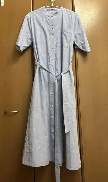 무인양품 여성 냉감 반팔 셔츠 원피스 여성 S 색스 블루 스트라이프