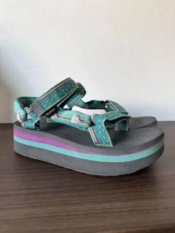 [레어 패턴] Teva 통굽 샌들 그린 터콰이즈 테바 24cm 테바
