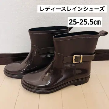 브라운 러버 숏 레인부츠