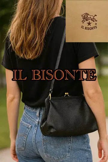 새상품급 일비종떼 ILBISONTE 숄더백 가마구치 가죽 블랙