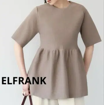 새상품급 ELFRANK 엘프랭크 밑단 플레어 절개 반팔 니트 풀오버 모카