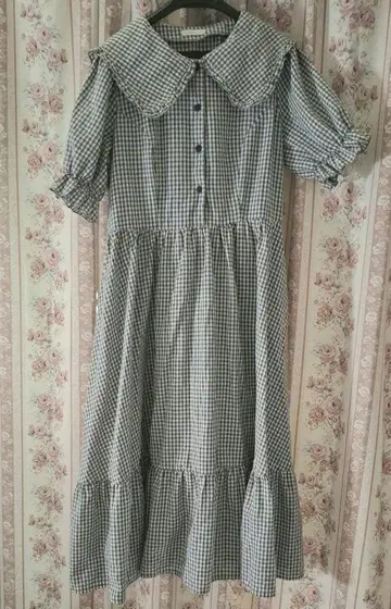 아오키 미사코 깅엄 세일러 원피스 시마무라 콜라보 LL