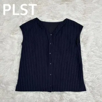 PLST 플라스테 스트라이프 슬리브리스 셔츠 상의 네이비