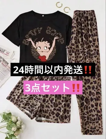 Betty Boop 베티 레오파드 무늬 룸웨어 셋업 3종 세트