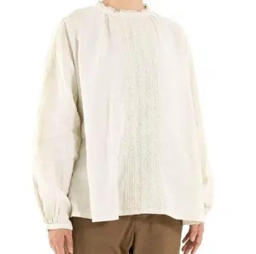 nest Robe 린넨 레이스가 달린 스탠드 카라 블라우스 린넨 100%