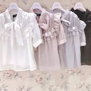 evelyn 개더 리본 블라우스 핑크