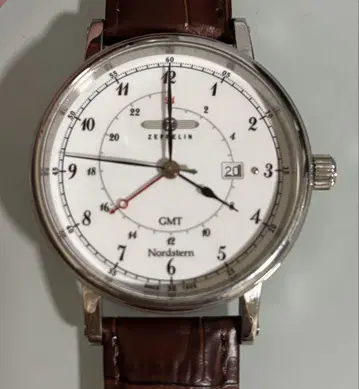 제펠린 ZEPPELIN 7546 GMT 남성용 가죽 쿼츠 화이트 다이얼