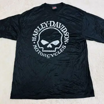 [ 2XL ] 할리데이비슨 양면 프린트 티셔츠 스컬 로고 주름 가공 블랙