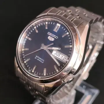 미품 SEIKO5 세이코 파이브 네이비 실버 오토매틱 백판 시계