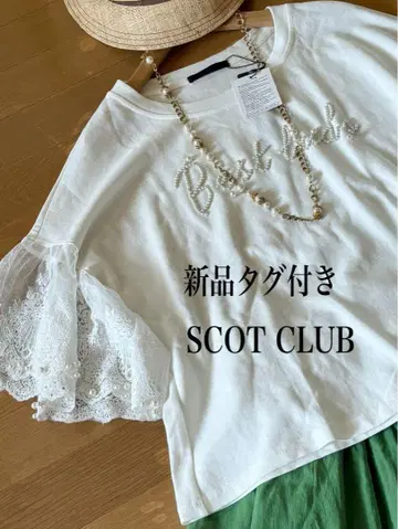 14200엔 새상품 택 SCOTCLUB 펄 튤 레이스 T셔츠