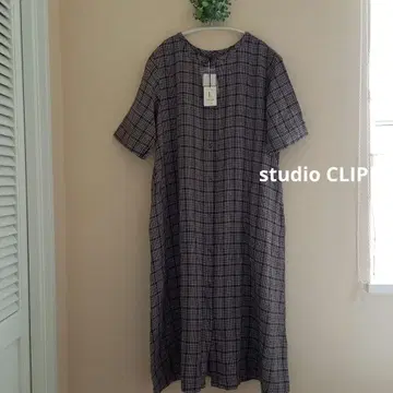 studio CLIP 롱 원피스 체크 무늬 린넨 100% 미사용 새상품