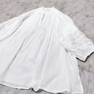 누키테파 도트 레이스 핀턱 튜닉 블라우스 코튼 100%