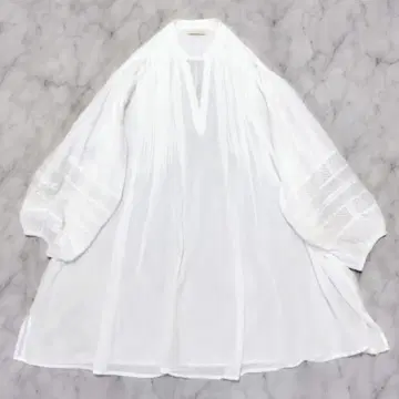 누키테파 인도 면 도트 레이스 핀턱 튜닉 블라우스