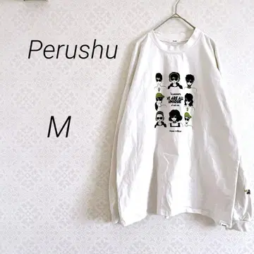 Perushu 페르슈 트레이닝복 롱 T셔츠 M 화이트 캐리커처 디자인