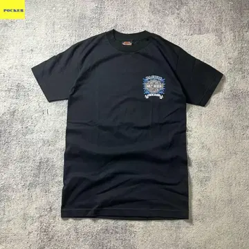 할리 양면 프린트 티셔츠 USA제 블랙 바이커 구제 의류