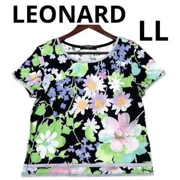 LEONARD 레오나르 반팔 셔츠 티셔츠 꽃무늬 올 패턴 LL 블랙