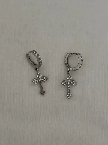 크로스형 스톤 장식 후프 귀걸이