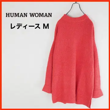A3568*HUMAN WOMAN*리브 스웨터*면 니트*M*빨간색