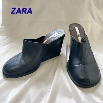 ZARA 인조 가죽 힐 샌들 블랙 라운드토 37 24cm