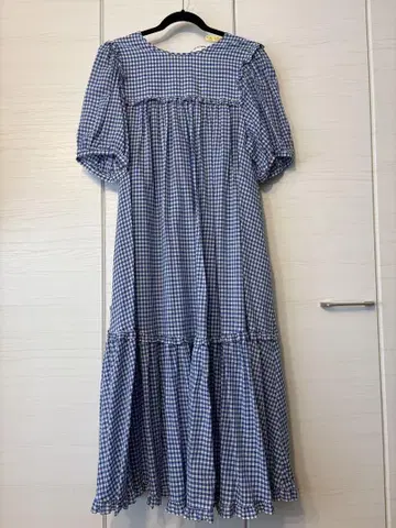 빅 사이즈 yukiemon 3L 블루 깅엄 패턴 롱 원피스