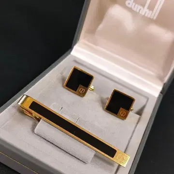 [미품] Dunhill 던힐 커프스 타이핀 세트 블랙 골드 로고