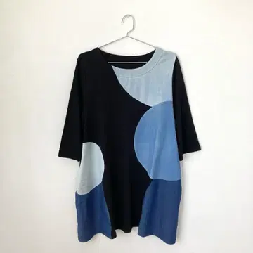 코이비토미사키 7부 소매 원피스 도트 티셔츠 튜닉 M L 블랙