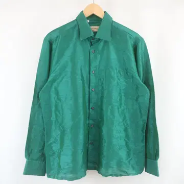VINTAGE Muhurtham 와이드 새틴 셔츠 구제 의류 42 그린