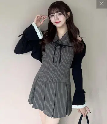 올리브데올리브 벨 슬리브 리본 볼레로 슬리브리스 셔츠 원피스