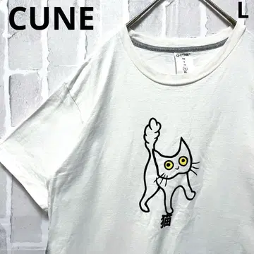 CUNE 큔 고양이 캣 애니멀 반팔 티셔츠 L 화이트